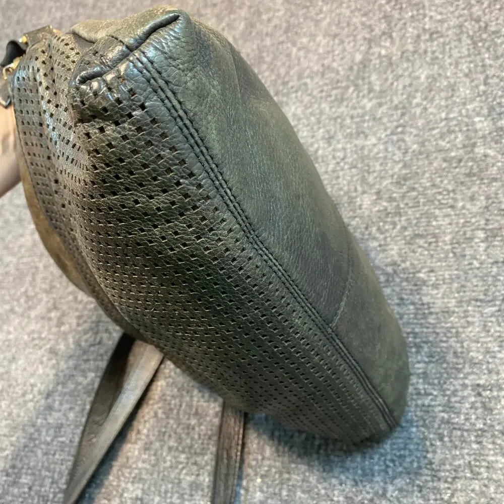 NHLO Gray Perforated Leather Hobo Shoulder Bag Slouchy Purse Tote RFID